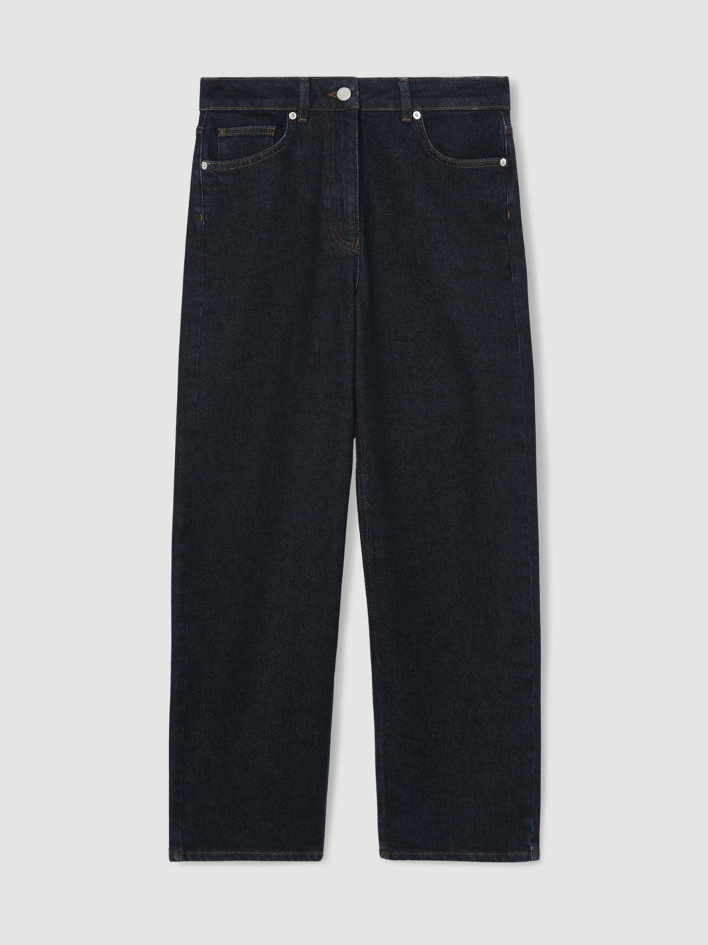 Women Petite Mid-Rise Straight-Leg Jeans in Dark Blue