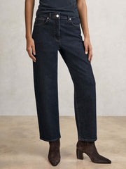 Women Petite Mid-Rise Straight-Leg Jeans in Dark Blue