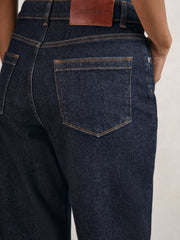 Women Petite Mid-Rise Straight-Leg Jeans in Dark Blue