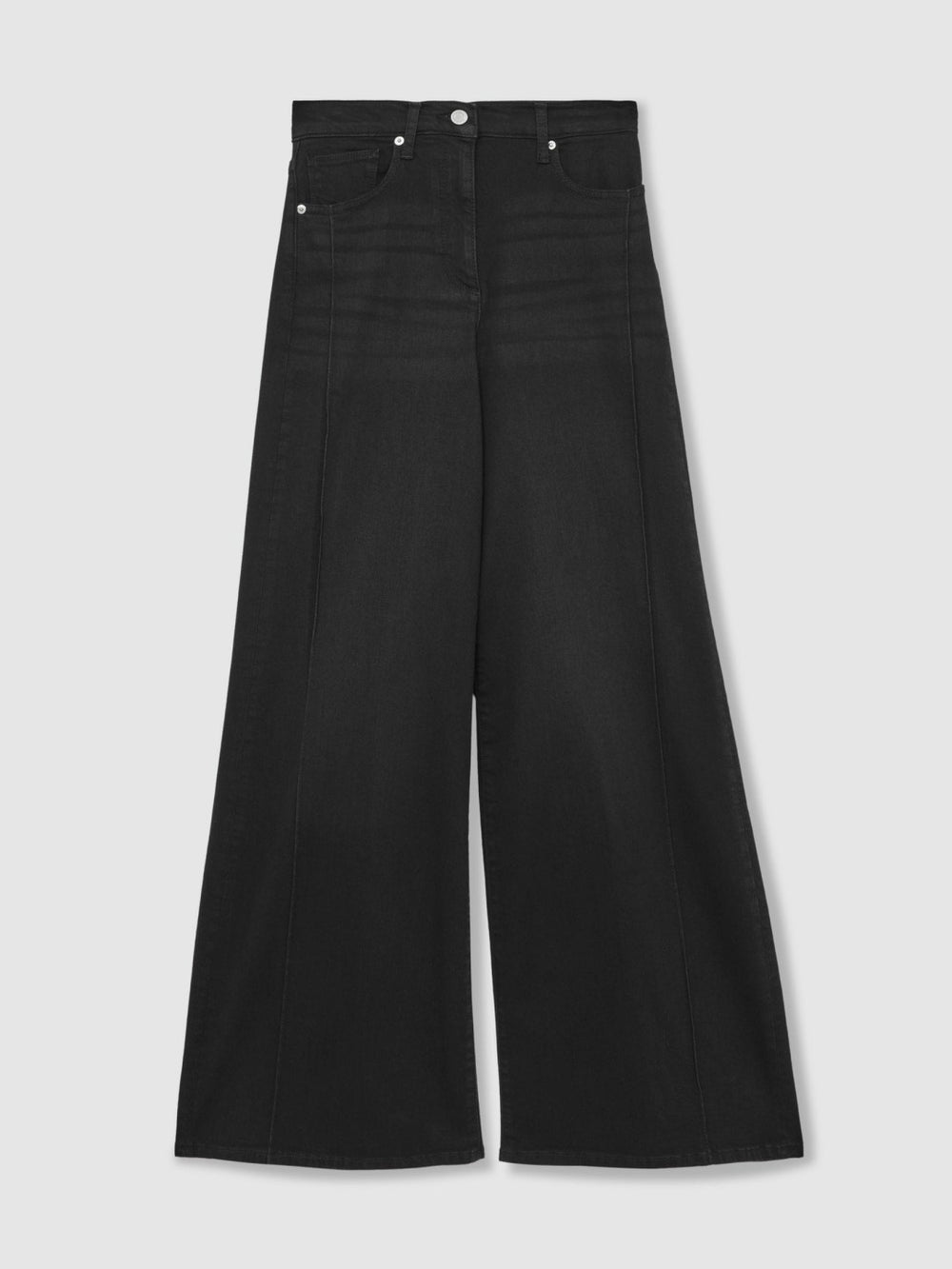 Women Petite Stretch-Cotton Wide-Leg Jeans in Black