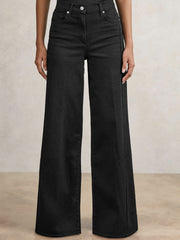 Women Petite Stretch-Cotton Wide-Leg Jeans in Black