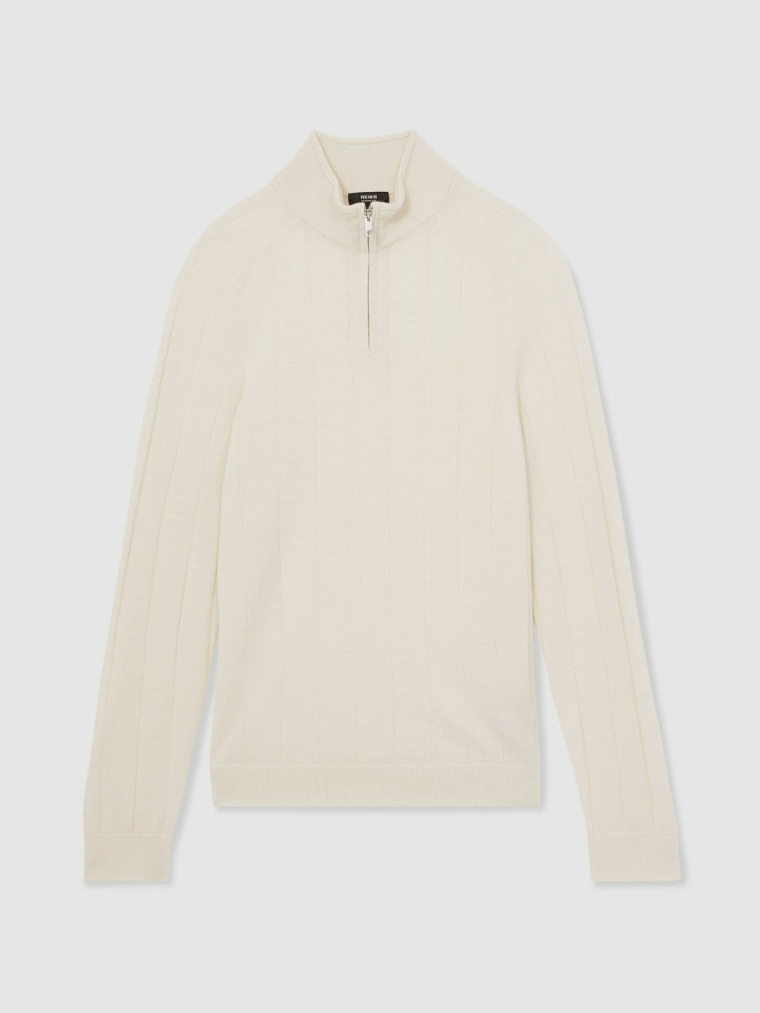 Men Merino Wool Wide-Rib Half-Zip Jumper in Bianco