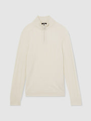 Men Merino Wool Wide-Rib Half-Zip Jumper in Bianco