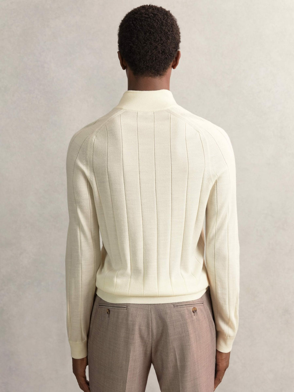 Men Merino Wool Wide-Rib Half-Zip Jumper in Bianco