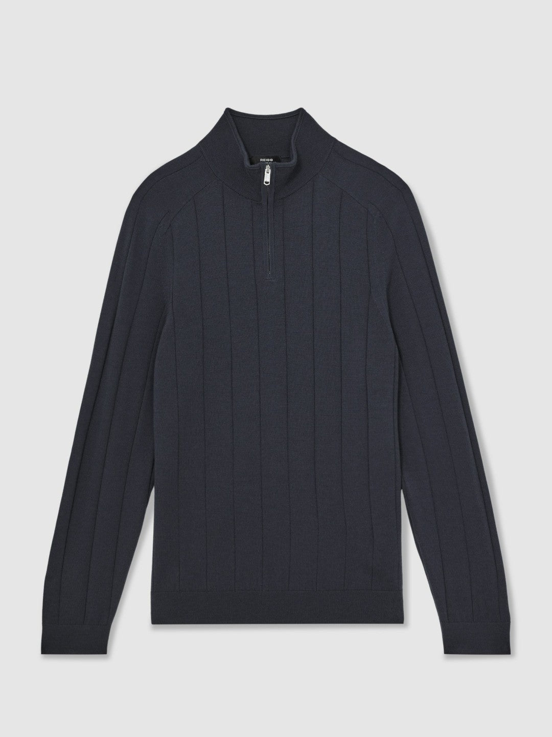 Men Merino Wool Wide-Rib Half-Zip Jumper in Airforce Blue