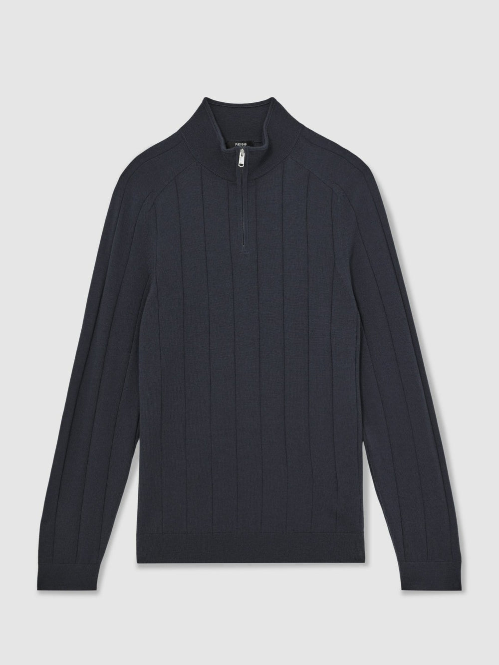 Men Merino Wool Wide-Rib Half-Zip Jumper in Airforce Blue