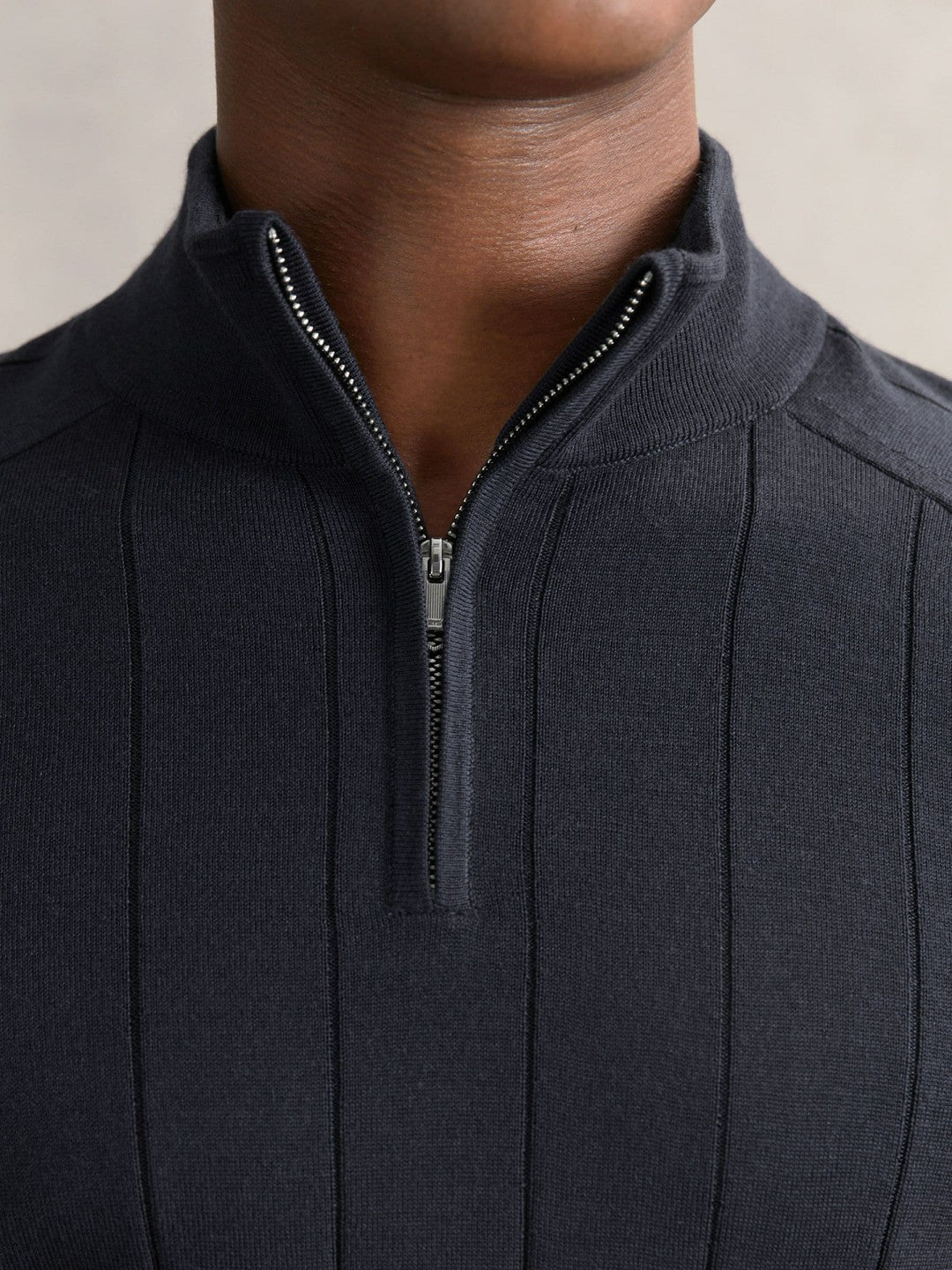Men Merino Wool Wide-Rib Half-Zip Jumper in Airforce Blue