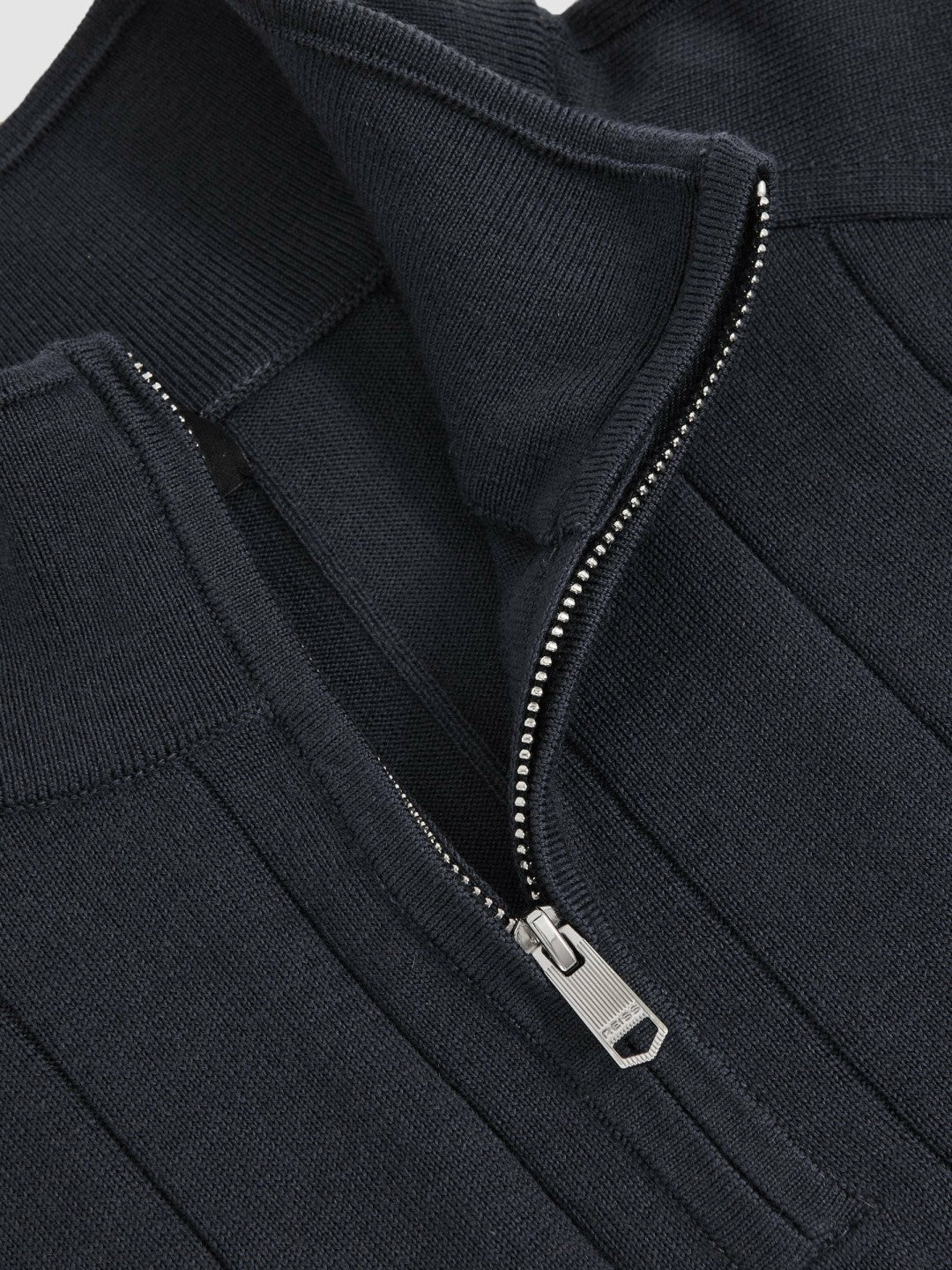 Men Merino Wool Wide-Rib Half-Zip Jumper in Airforce Blue