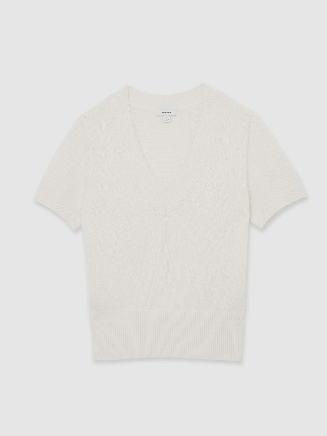 Women Cotton-Wool Knit V-Neck Top in Ivory