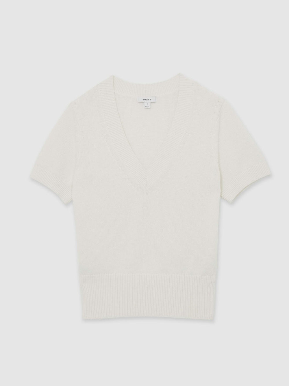 Women Cotton-Wool Knit V-Neck Top in Ivory