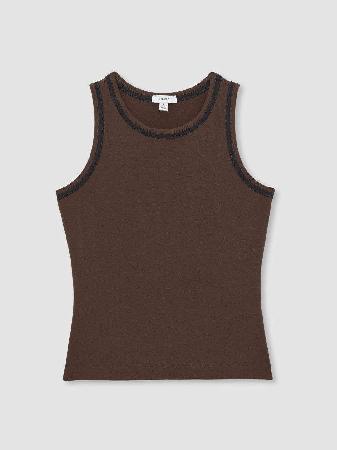 Women Stretch-Cotton Jersey Tipped Vest in Chocolate Brown/Black