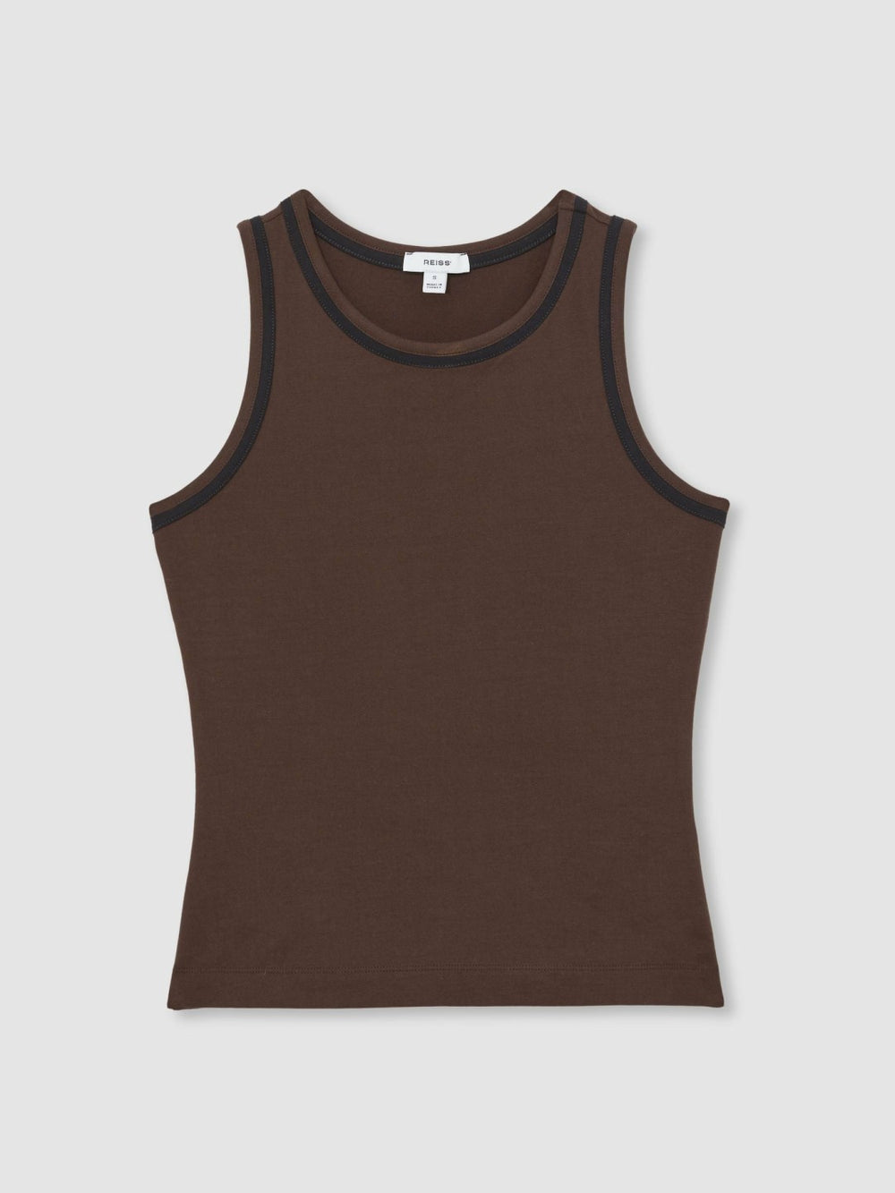 Women Stretch-Cotton Jersey Tipped Vest in Chocolate Brown/Black