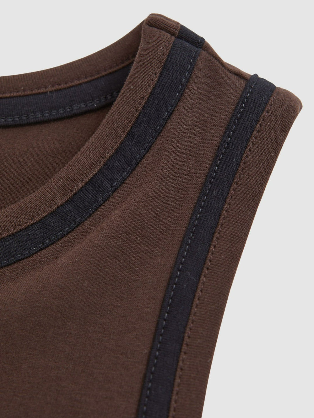 Women Stretch-Cotton Jersey Tipped Vest in Chocolate Brown/Black