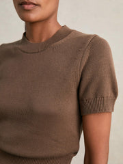 Women Cotton And Wool Crew-Neck Top in Brown