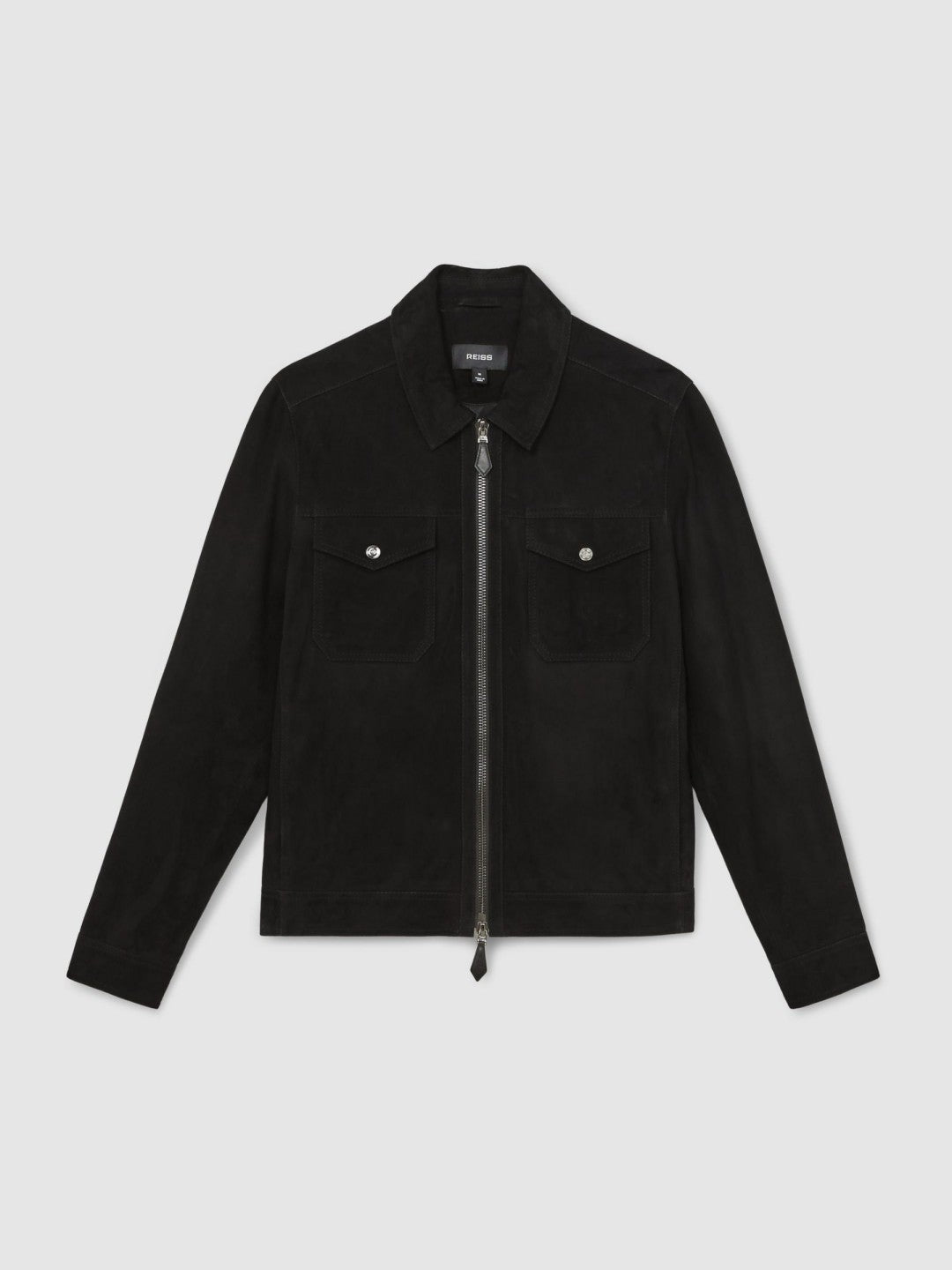 Men Suede Zip Through Jacket in Black