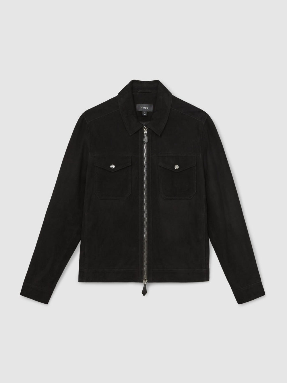 Men Suede Zip Through Jacket in Black