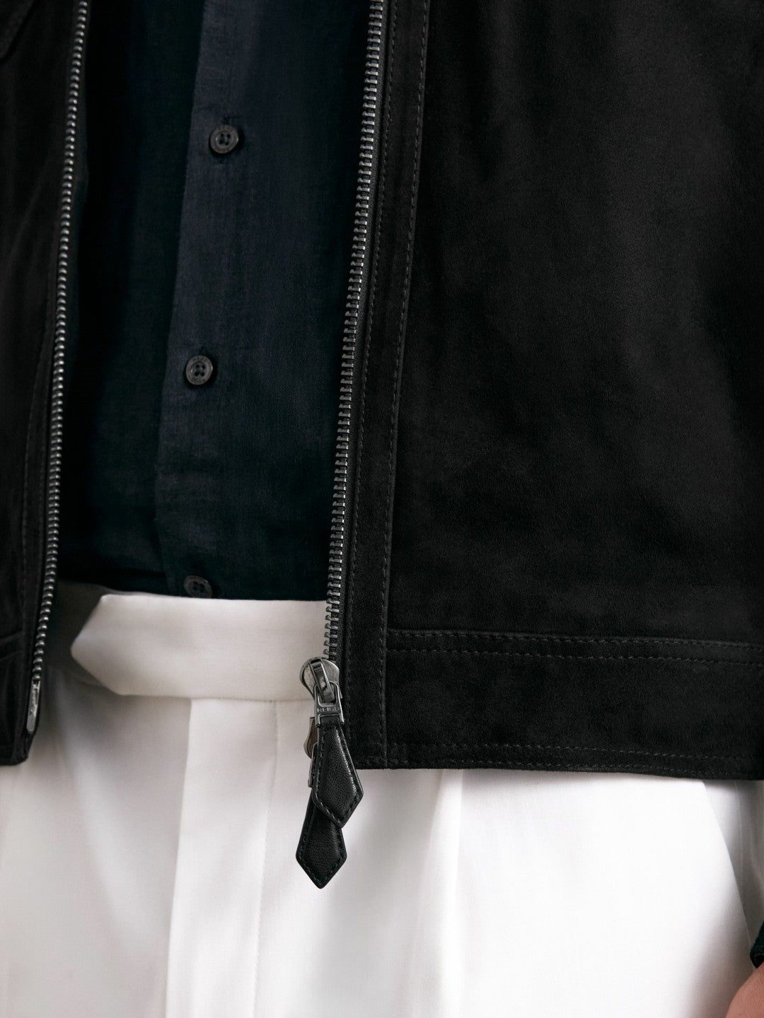 Men Suede Zip Through Jacket in Black