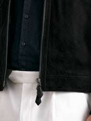 Men Suede Zip Through Jacket in Black