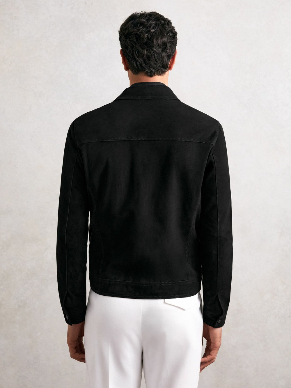 Men Suede Zip Through Jacket in Black