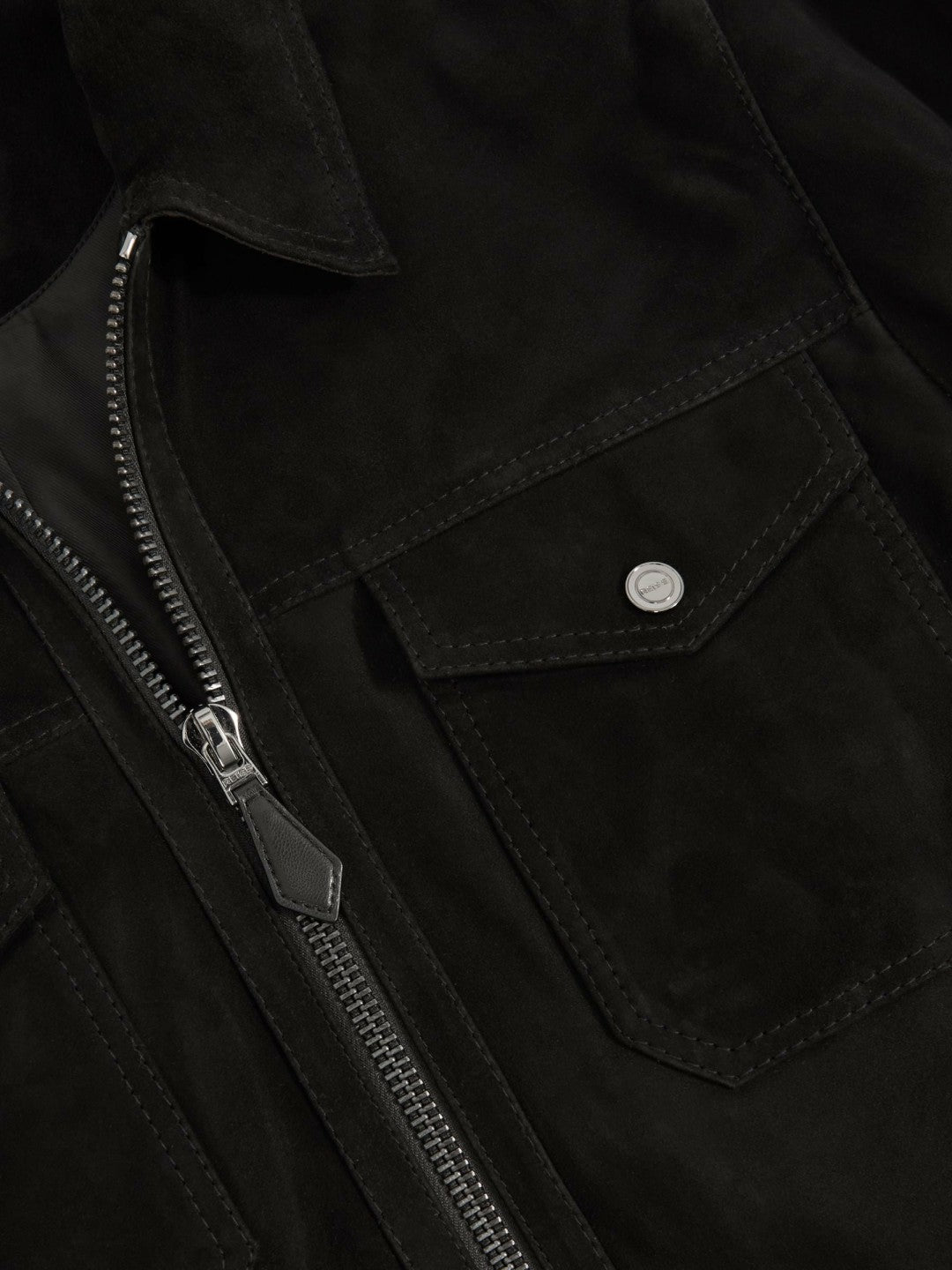 Men Suede Zip Through Jacket in Black