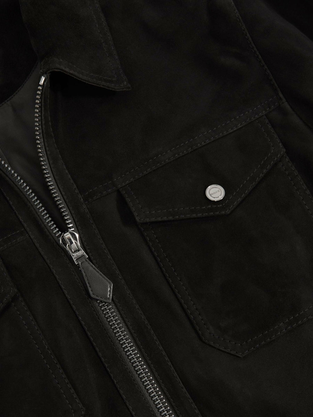 Men Suede Zip Through Jacket in Black