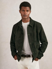 Men Suede Worker Jacket in Dark Green
