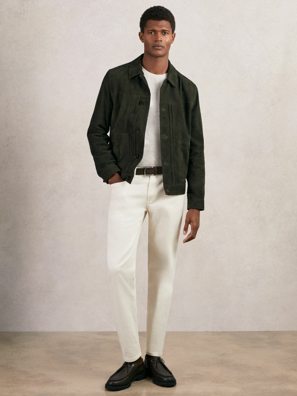 Men Suede Worker Jacket in Dark Green