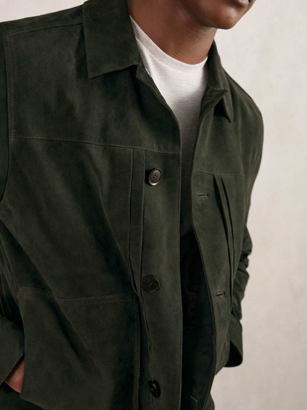 Men Suede Worker Jacket in Dark Green