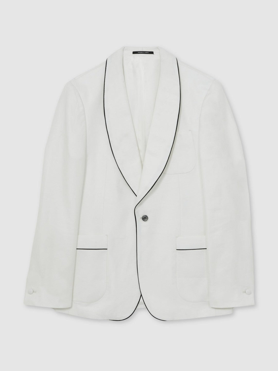 Men Single-Breasted Blazer with Linen in Ivory White