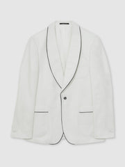 Men Single-Breasted Blazer with Linen in Ivory White