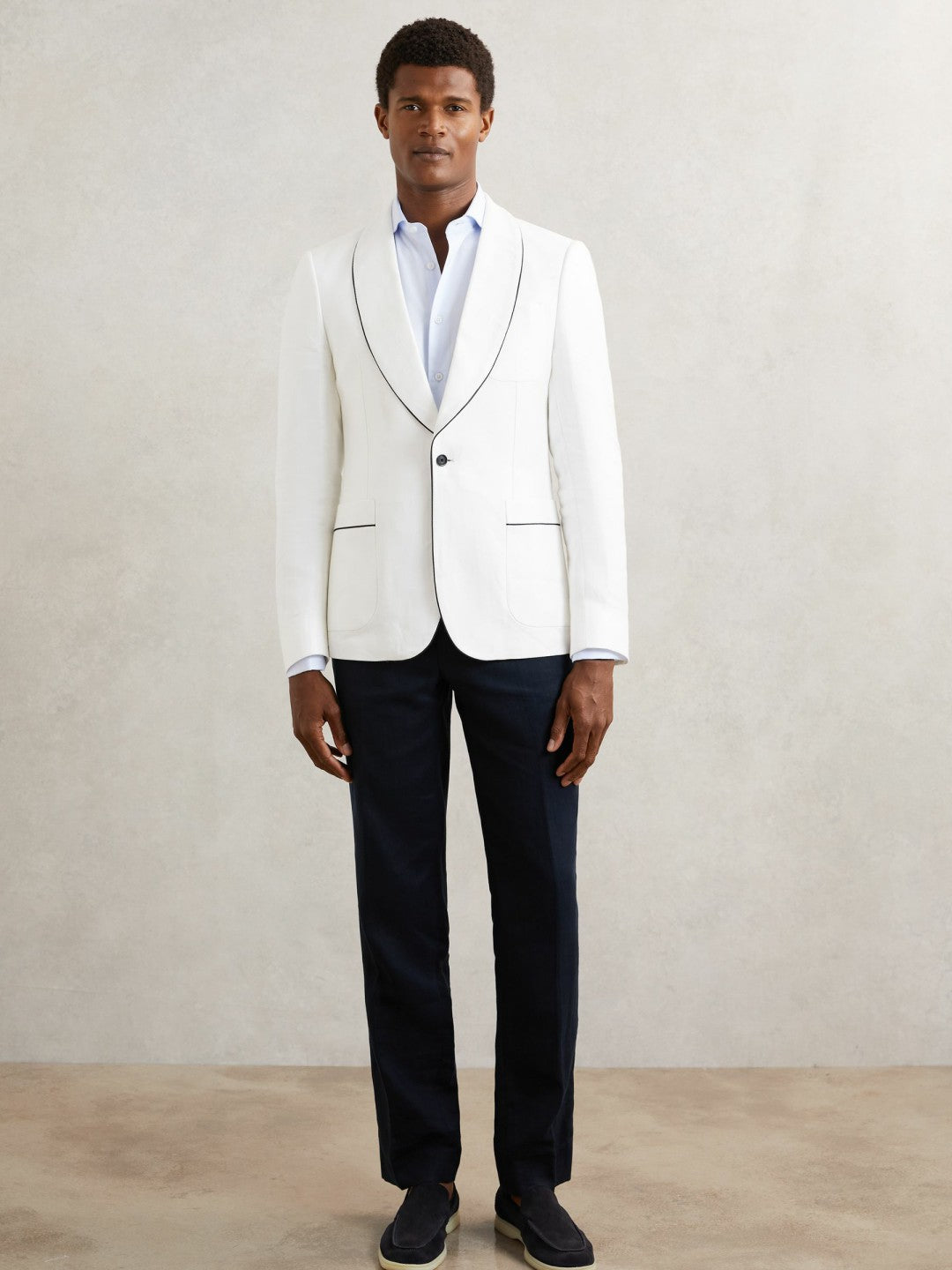 Men Single-Breasted Blazer with Linen in Ivory White
