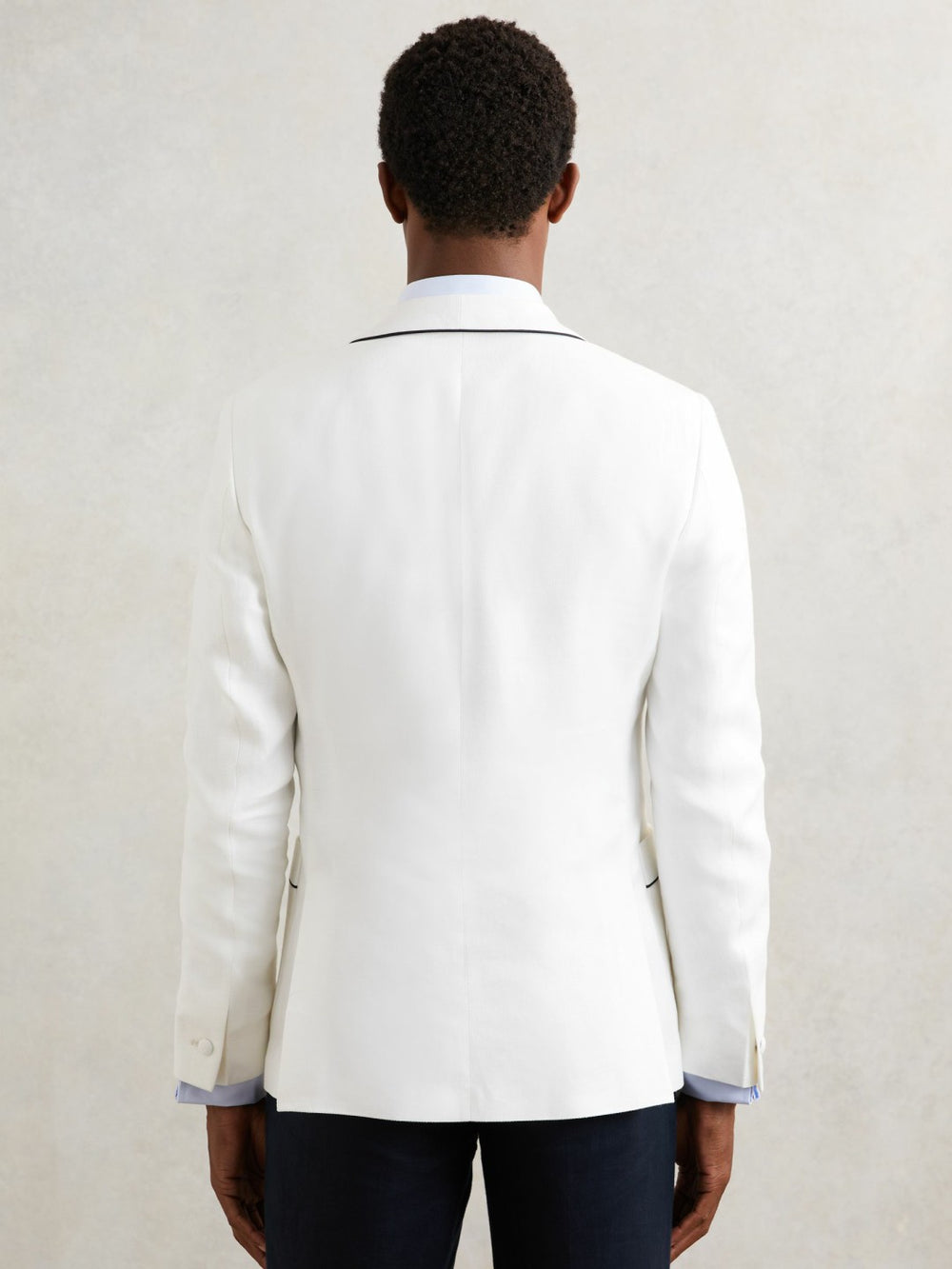Men Single-Breasted Blazer with Linen in Ivory White