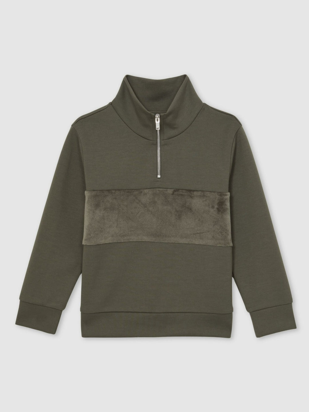 Children & Baby 13-14 yrs Slim Fit Half-Zip Funnel Neck Velour Sweatshirt in Dark Sage Green
