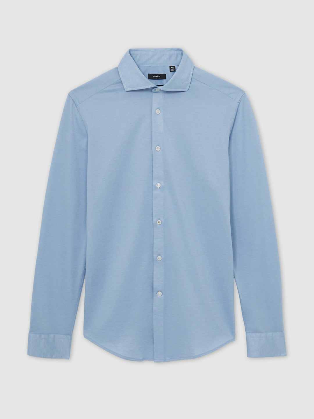 Men Cotton-Blend Jersey Cutaway-Collar Shirt in Soft Blue