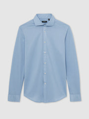 Men Cotton-Blend Jersey Cutaway-Collar Shirt in Soft Blue