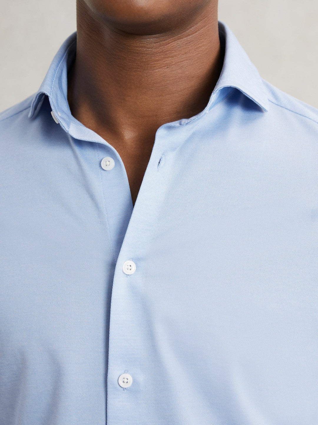 Men Cotton-Blend Jersey Cutaway-Collar Shirt in Soft Blue