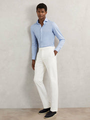 Men Cotton-Blend Jersey Cutaway-Collar Shirt in Soft Blue