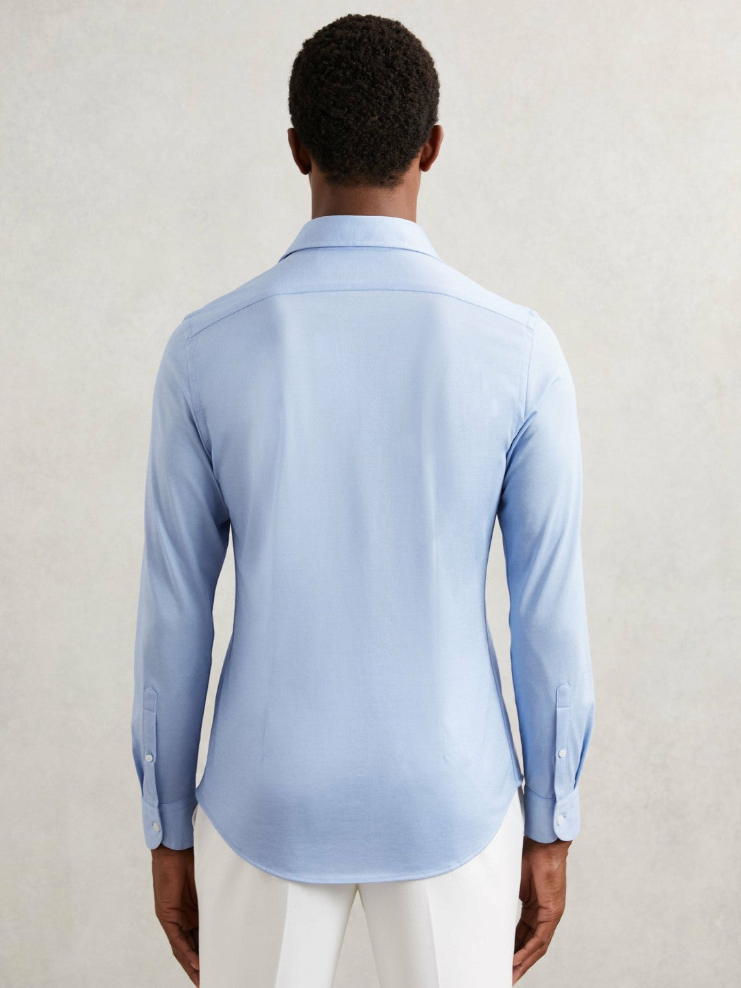 Men Cotton-Blend Jersey Cutaway-Collar Shirt in Soft Blue