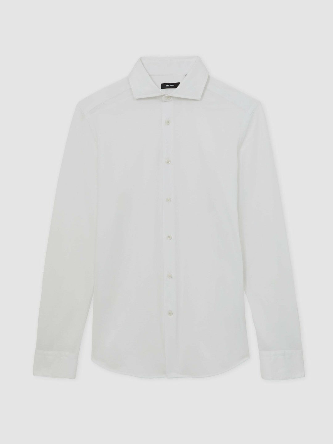 Men Cotton-Blend Jersey Cutaway-Collar Shirt in White