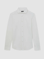 Men Cotton-Blend Jersey Cutaway-Collar Shirt in White
