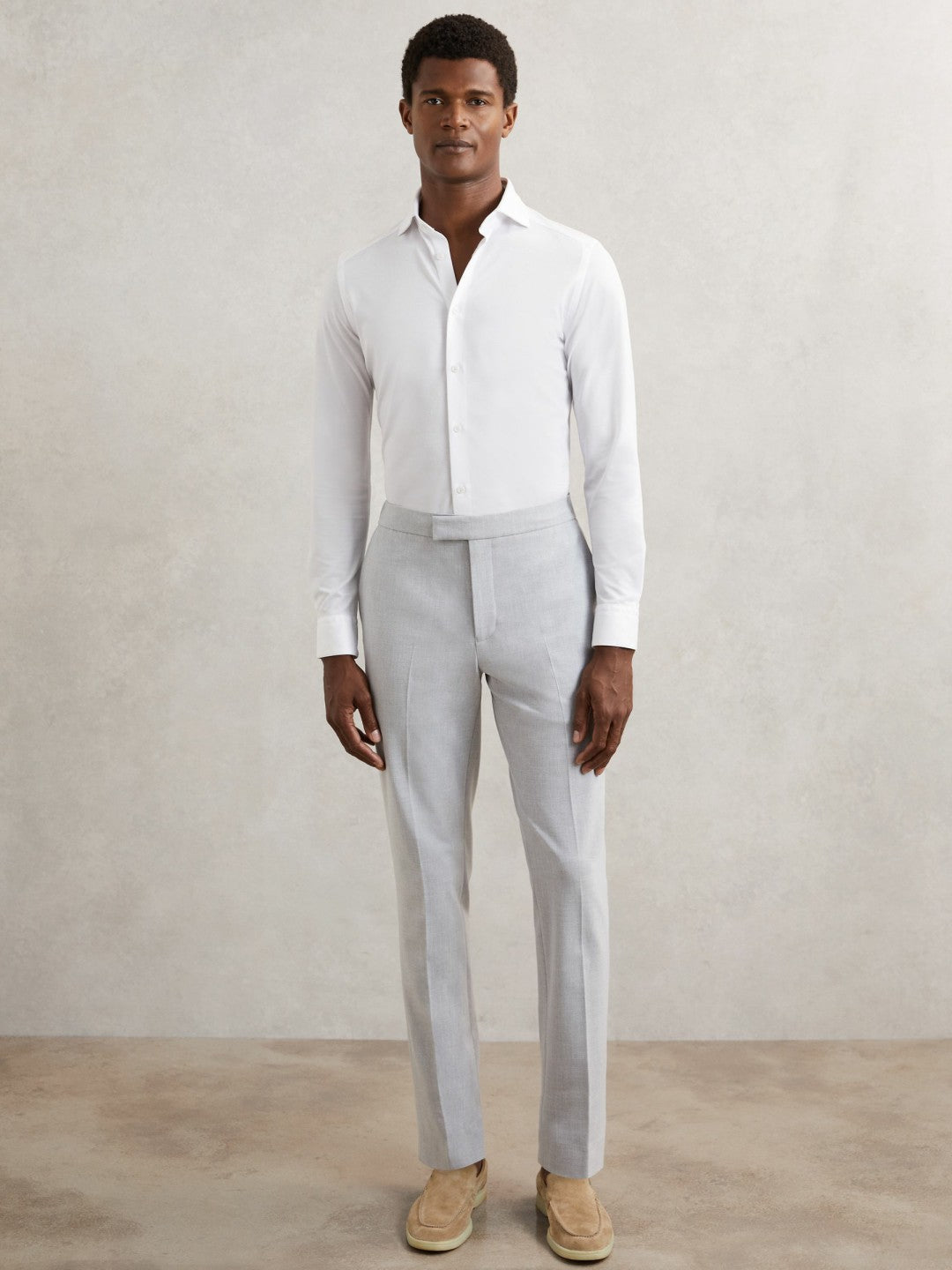 Men Cotton-Blend Jersey Cutaway-Collar Shirt in White