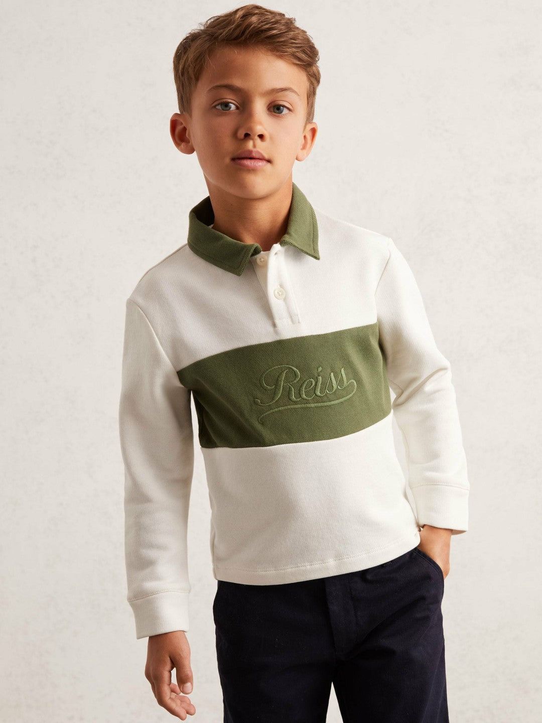 Children & Baby 3-9 yrs Cotton Logo-Embroidery Rugby Polo Shirt in Forset Green/White