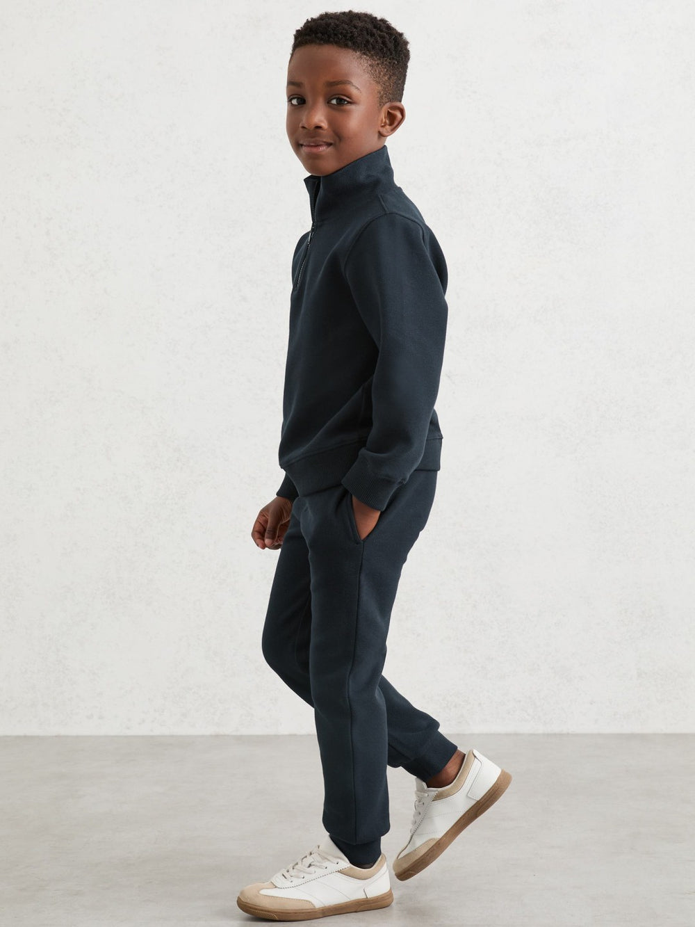 Children & Baby Cotton-Blend Textured Cuffed Joggers in Navy