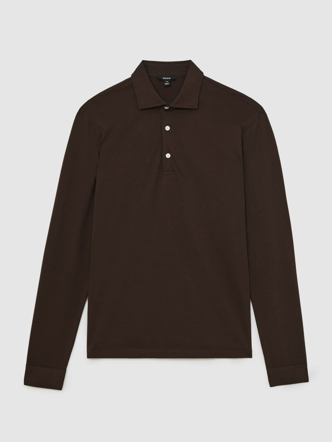 Men Cotton-Jersey Long Sleeve Polo Shirt in Brown
