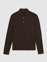 Men Cotton-Jersey Long Sleeve Polo Shirt in Brown