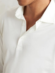 Men Cotton-Jersey Long Sleeve Polo Shirt in White