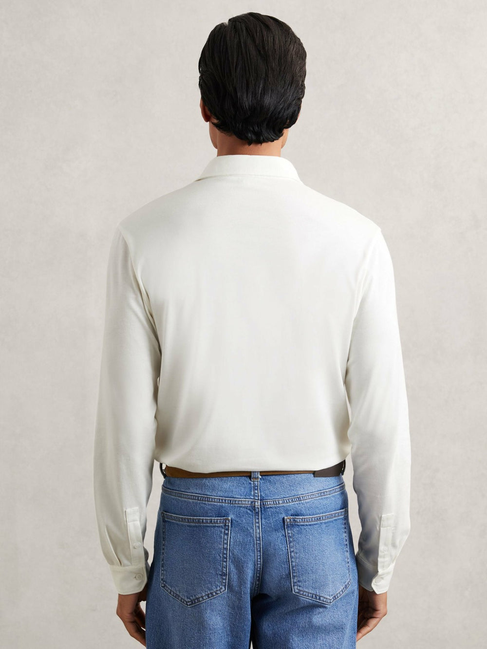 Men Cotton-Jersey Long Sleeve Polo Shirt in White