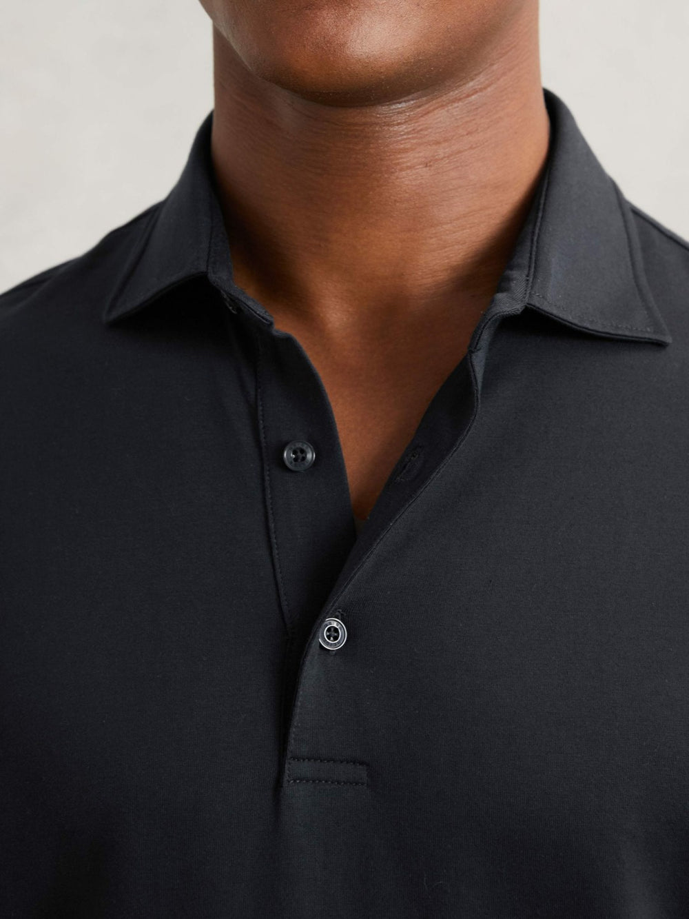 Men Cotton-Jersey Long Sleeve Polo Shirt in Navy