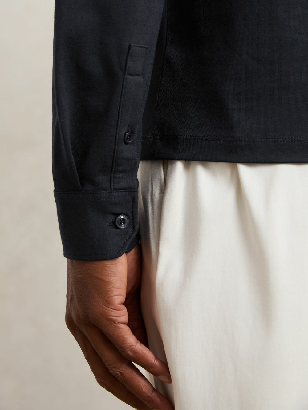 Men Cotton-Jersey Long Sleeve Polo Shirt in Navy