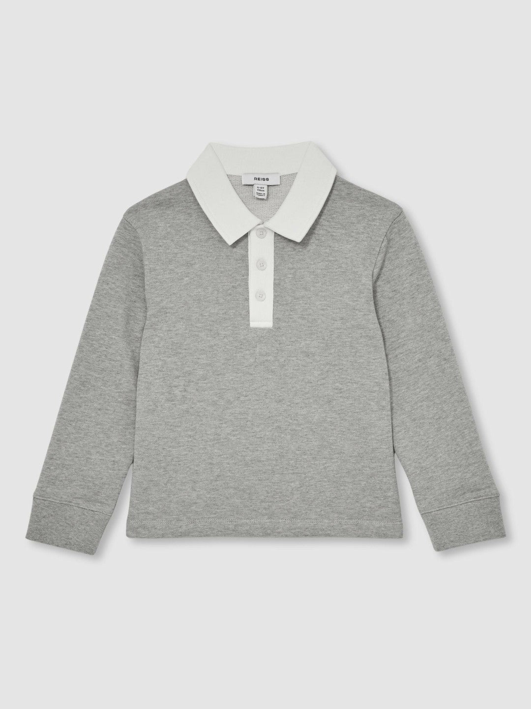 Children & Baby Cotton Half-Button Rugby Polo Shirt in Grey Marl/White